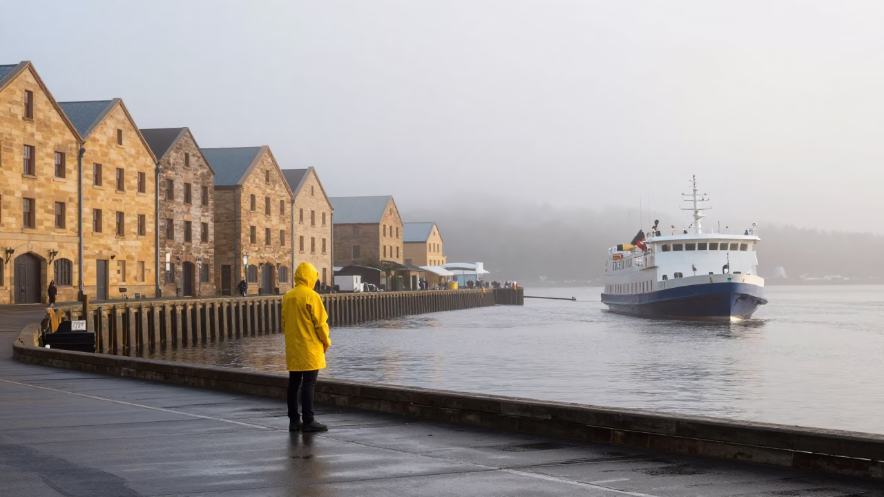 Dawn Light on Figure in in Hobart, Tasmania, Australia