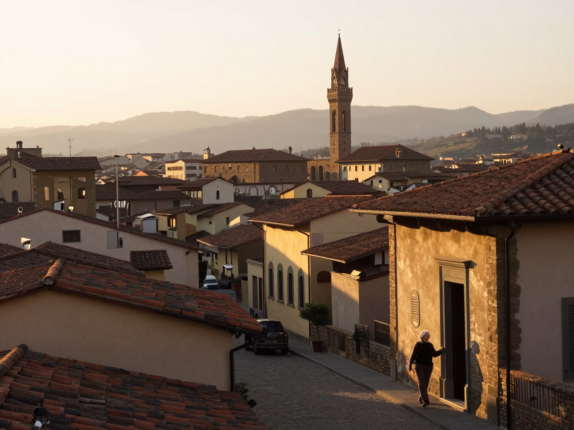 Dawn Light on Florentine Streets with Rolling Pin and Thimble in in Florence, Italy