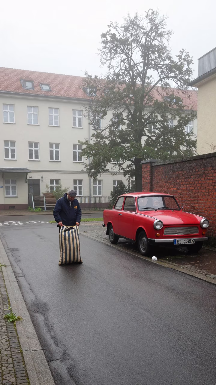 Dawn Light on Gardener in Berlin in in Berlin, Germany