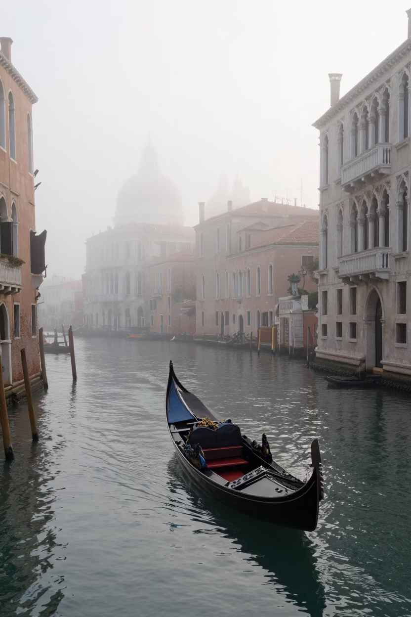 Dawn Light on Gondola in in Venice, Italy