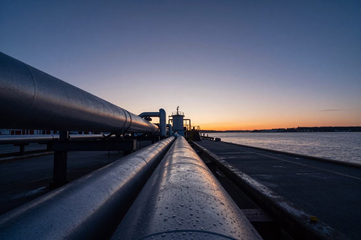Dawn Light on Halifax Harbor Pipeline Infrastructure Before Sunrise in in Halifax, Nova Scotia, Canada