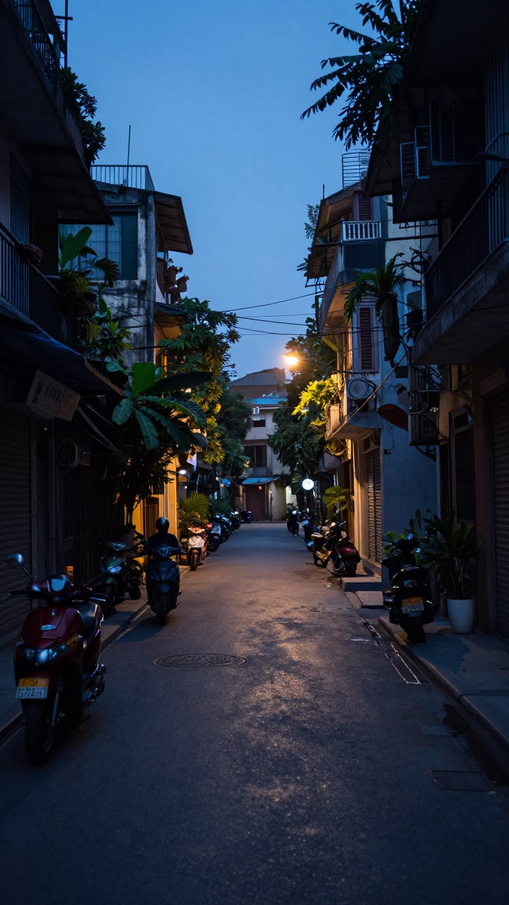 Dawn Light on Hanoi Street with Ladle and Spice Jar in in Hanoi, Vietnam