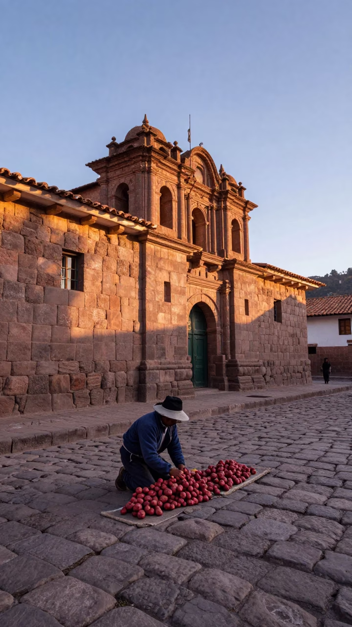 Dawn Light on Inca Stone Walls and Cobblestone Street in Cusco Peru in in Cusco, Peru