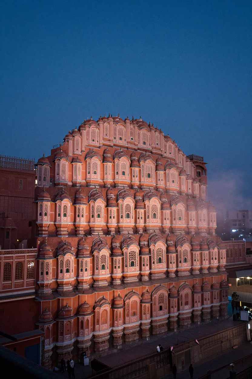 Dawn Light on Jaipur Pink City Facades with Traditional Architecture in in Jaipur, India