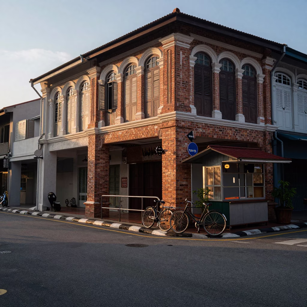 Dawn Light on Kuala Lumpur Street with Bicycle and Traditional Thaipusam Devotee in in Kuala Lumpur, Malaysia