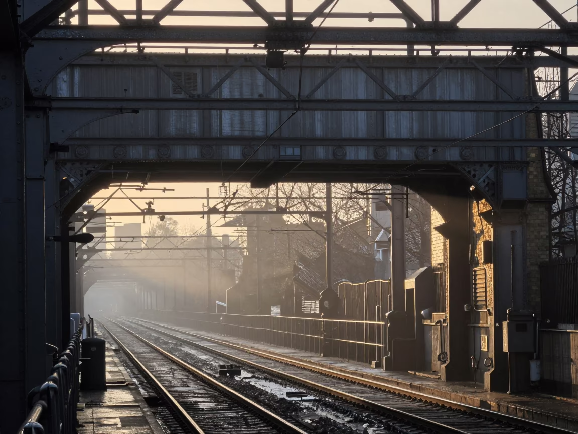 Dawn Light on London Railway Condensation and Service Tunnel Details in in London, United Kingdom