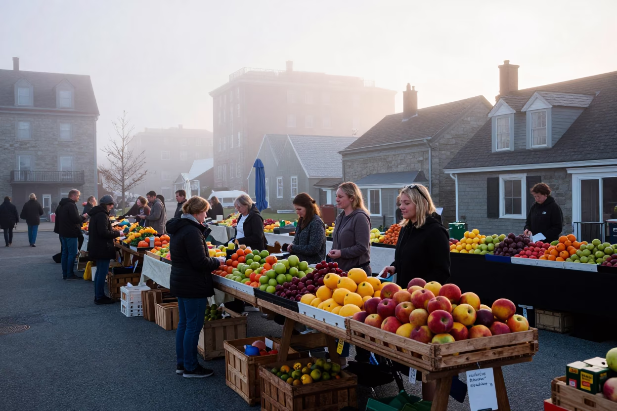 Dawn Light on Market Stall in Halifax in in Halifax, Nova Scotia, Canada