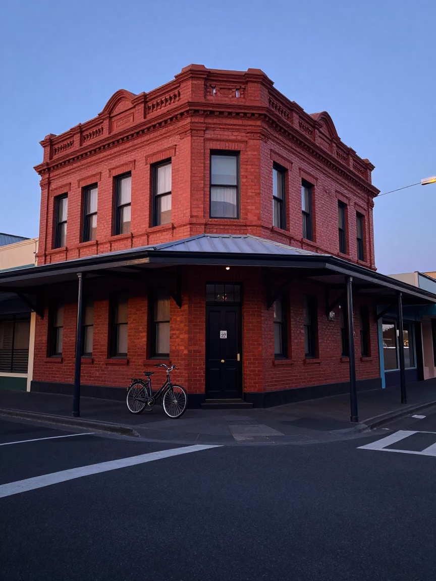 Dawn Light on Perth Street Corner with Vintage Bicycle and Local Morning Commute in in Perth, Western Australia, Australia