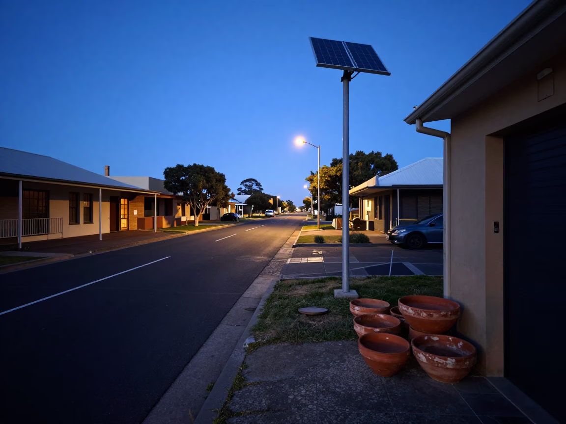 Dawn Light on Perth Street with Solar Array and Boot Scraper in in Perth, Western Australia, Australia