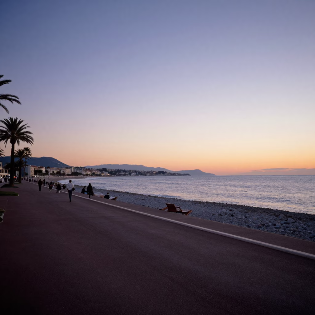 Dawn Light on Promenade des Anglais Nice France Street Scene in in Nice, France