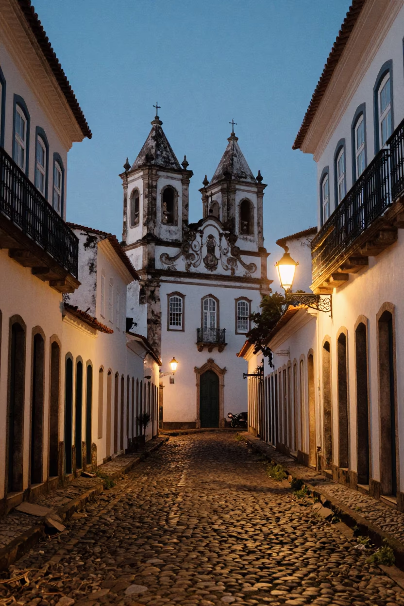 Dawn Light on Salvador Brazil Colonial Architecture and Morning Street Life Before Sunrise in in Salvador, Brazil