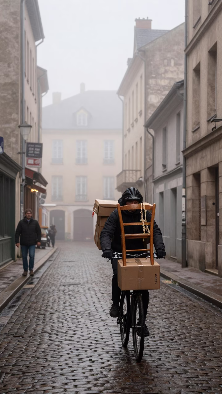 Dawn Light on Shopkeeper in in Lyon, France