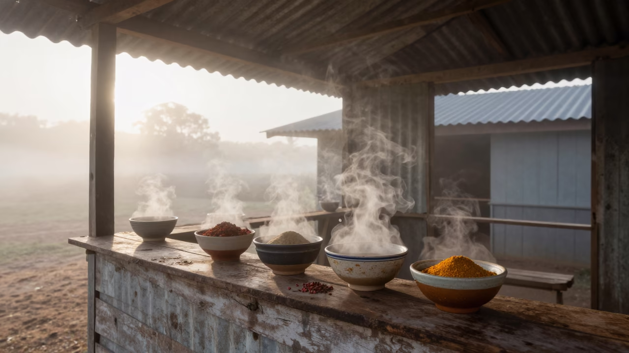 Dawn Light on Spices in Durban in in Durban, South Africa
