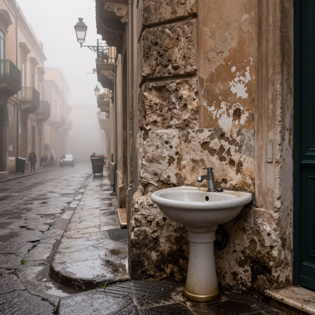 Dawn Light on Street Corner in Palermo in in Palermo, Italy