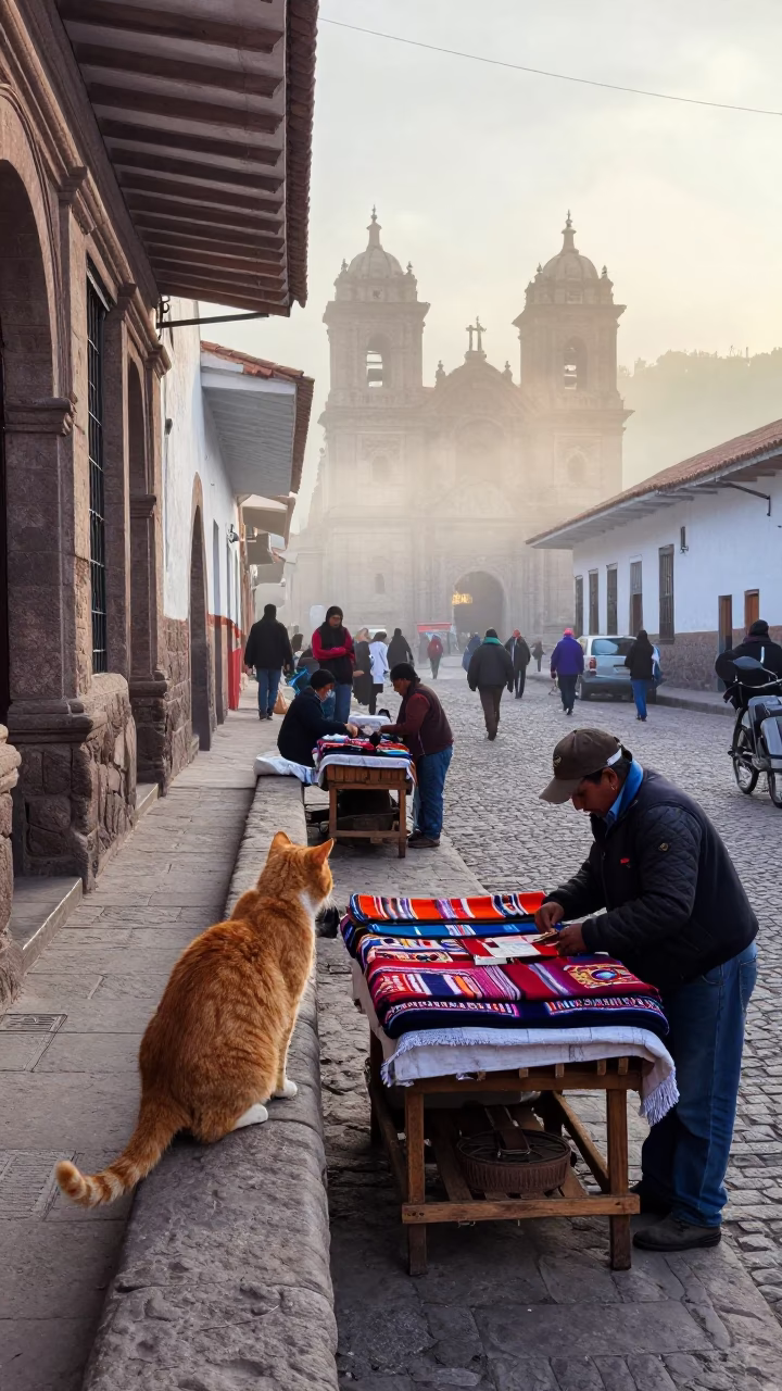 Dawn Light on Street Scene in Cusco in in Cusco, Peru