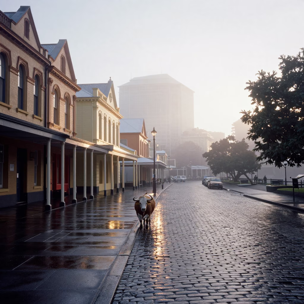 Dawn Light on Street Scene in Hobart in in Hobart, Tasmania, Australia