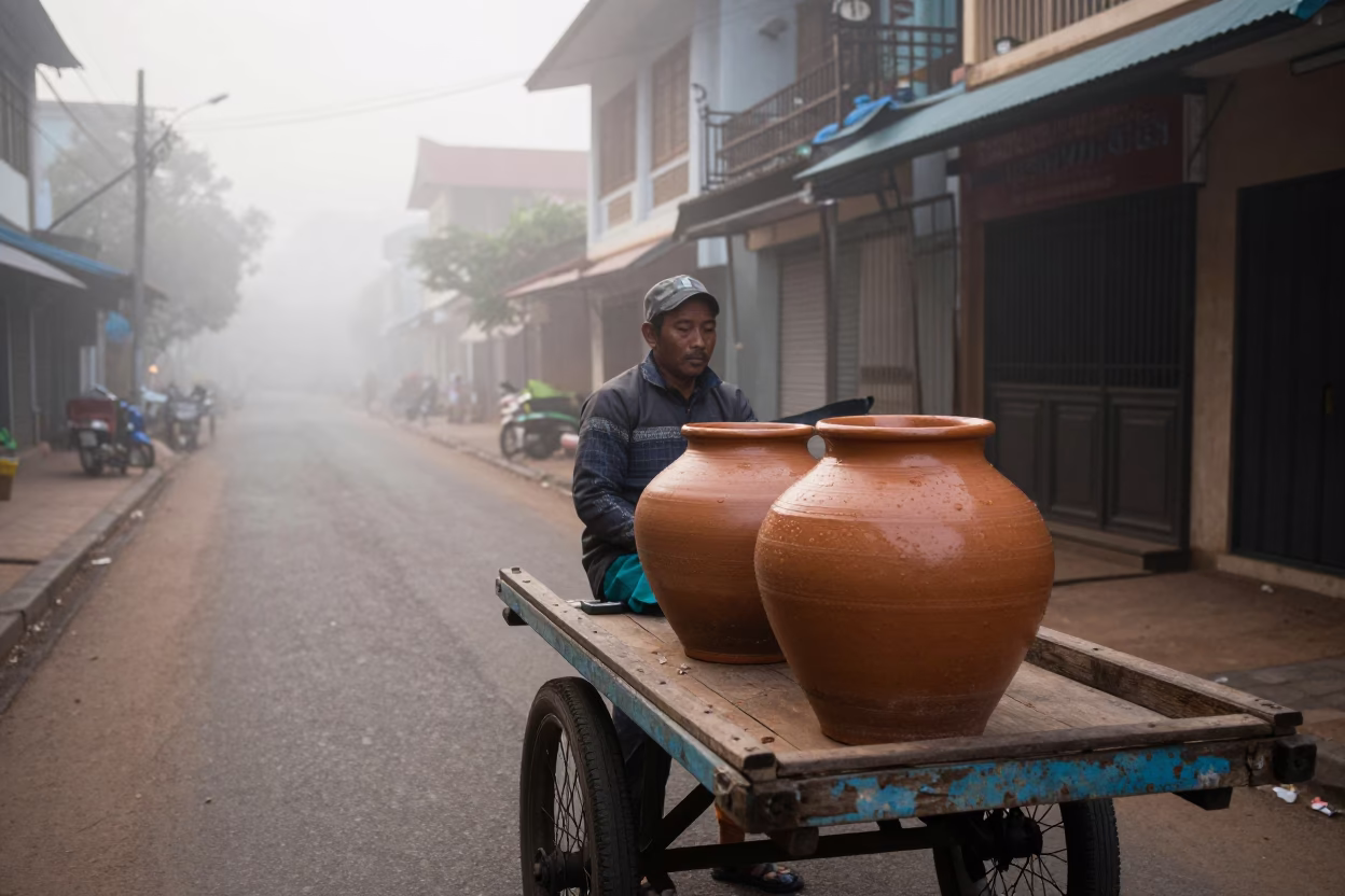 Dawn Light on Street Scene in Phnom Penh in in Phnom Penh, Cambodia