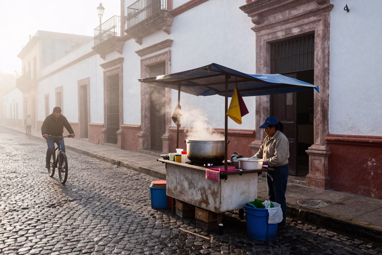 Dawn Light on Street Stall in Guadalajara in in Guadalajara, Mexico