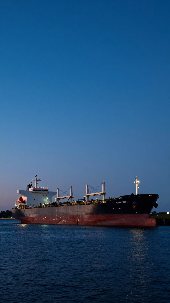 Dawn Light on the Port of Adelaide Tanker Ship at Refinery Dock Before Sunrise in in Adelaide, South Australia, Australia