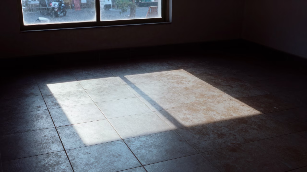 Dawn Light on Tiled Floor in Surabaya Indonesia Street Scene in in Surabaya, Indonesia