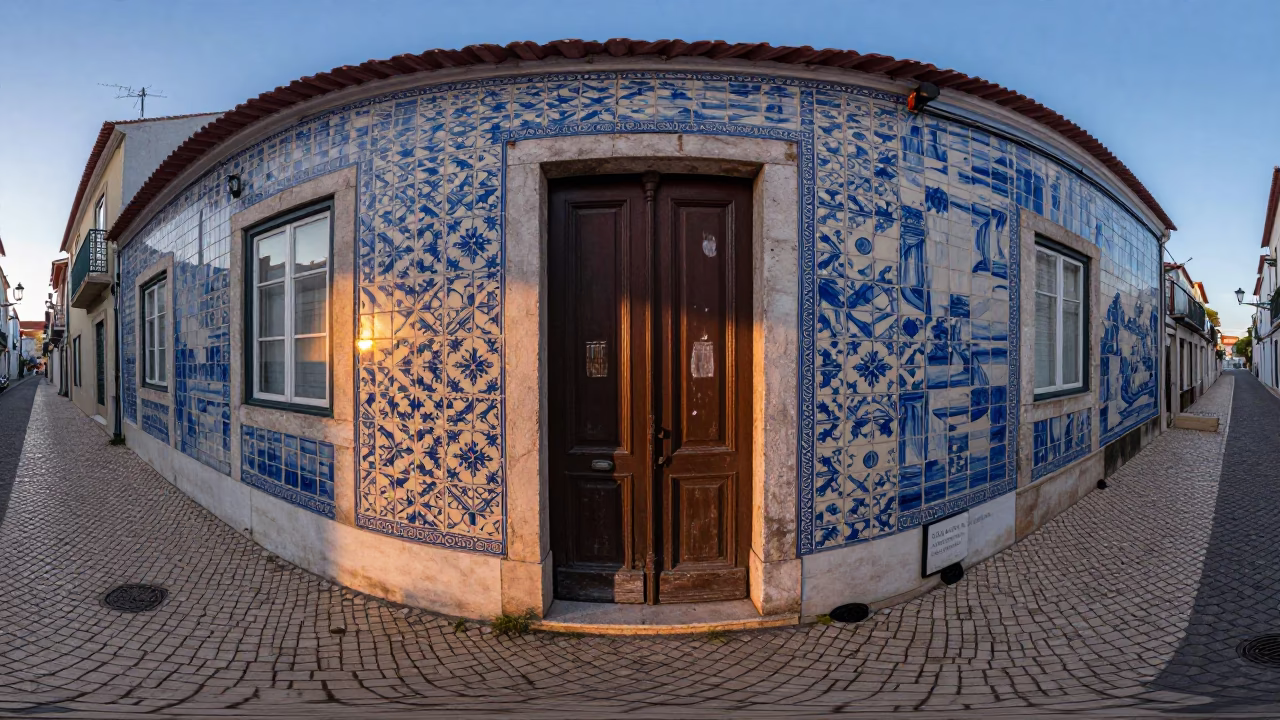 Dawn Light on Traditional Azulejo Tiles and Cobblestone Street in Lisbon Portugal in in Lisbon, Portugal