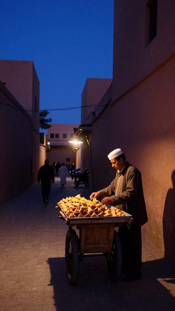 Dawn Light on Traditional Marrakech Stalls and Early Morning Market Activity in in Marrakech, Morocco