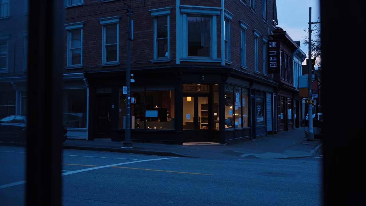 Dawn Light on Vancouver Street Corner with Doorframe and Boot Scraper in in Vancouver, British Columbia, Canada