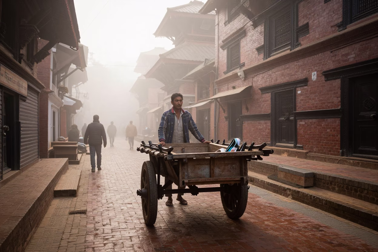 Dawn Light on Vendor in Kathmandu in in Kathmandu, Nepal