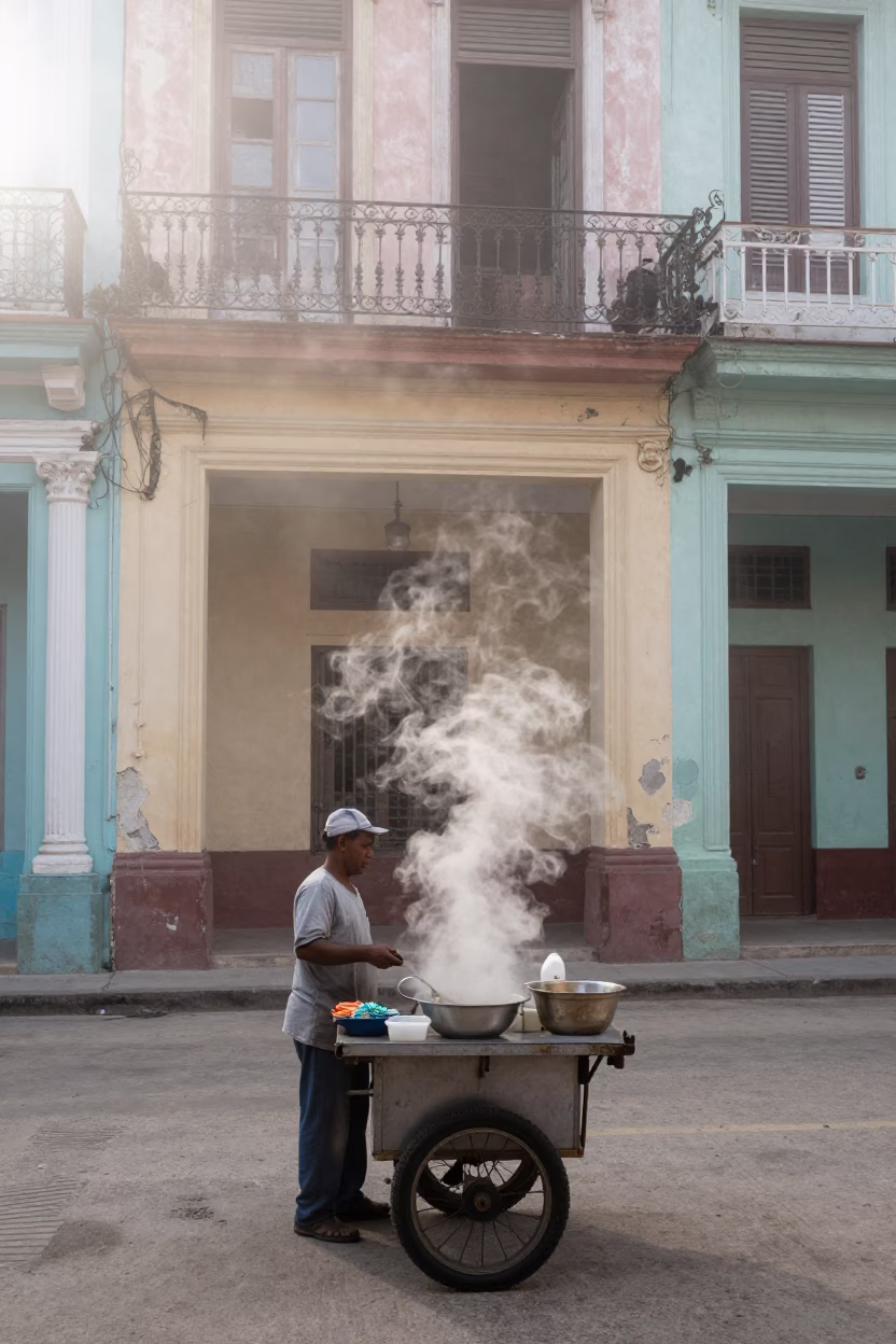 Dawn Light on Vendor in in Havana, Cuba