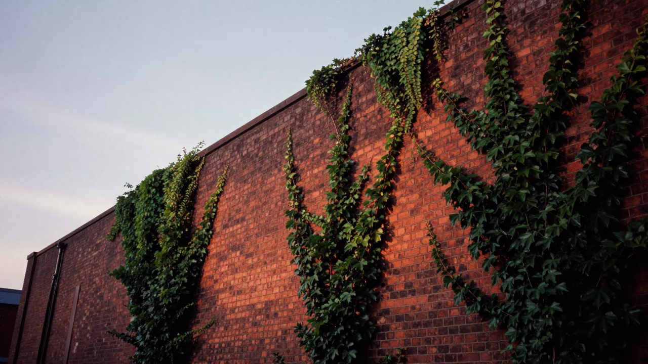 Dawn Light on Victorian Brickwork and Ivy Vines in Liverpool United Kingdom in in Liverpool, United Kingdom