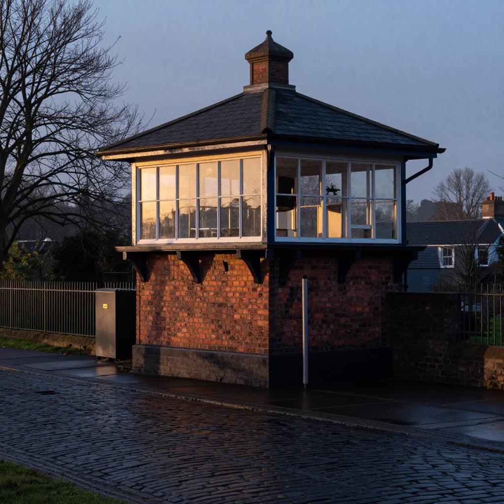 Dawn Light on Victorian Railway Signal Cabin Beside Switch Tracks in Bristol UK in in Bristol, United Kingdom