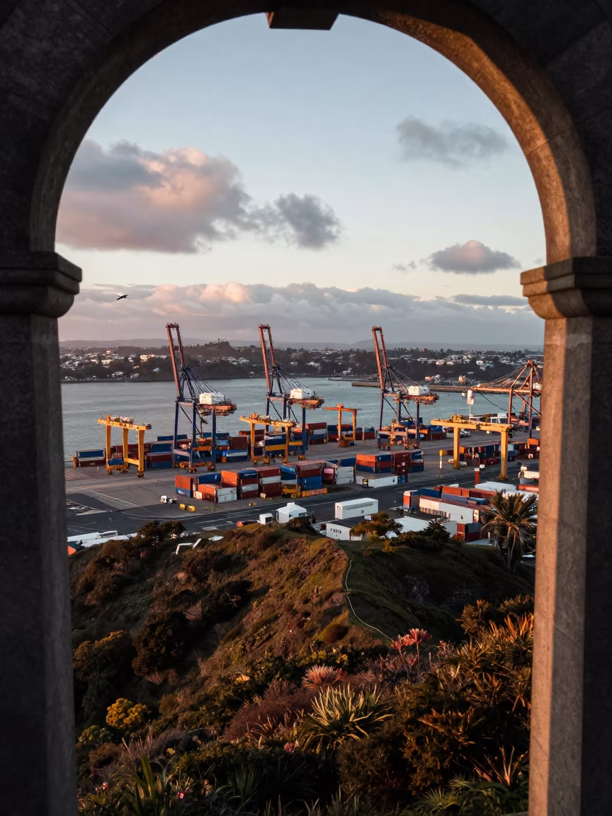 Dawn Light on Wind-Scoured Port Ridge in on a wind-scoured ridge near Parnell, Auckland