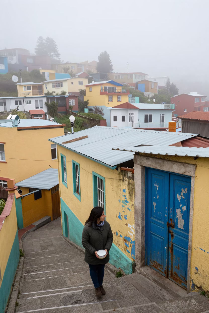 Dawn Light on Woman in Valparaiso in in Valparaiso, Chile