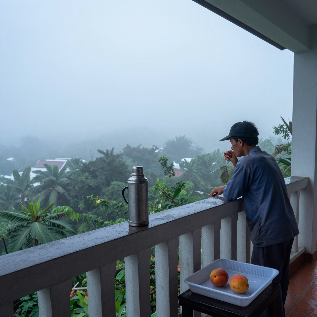 Dawn Light on Worker in Phuket in in Phuket, Thailand