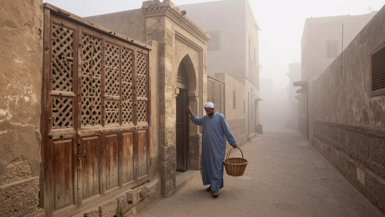 Dawn Light on Worker in in Cairo, Egypt