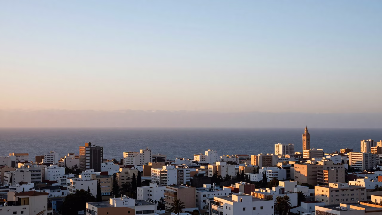 Dawn Light Over Casablanca Morocco Skyline and Coastal Horizon in in Casablanca, Morocco