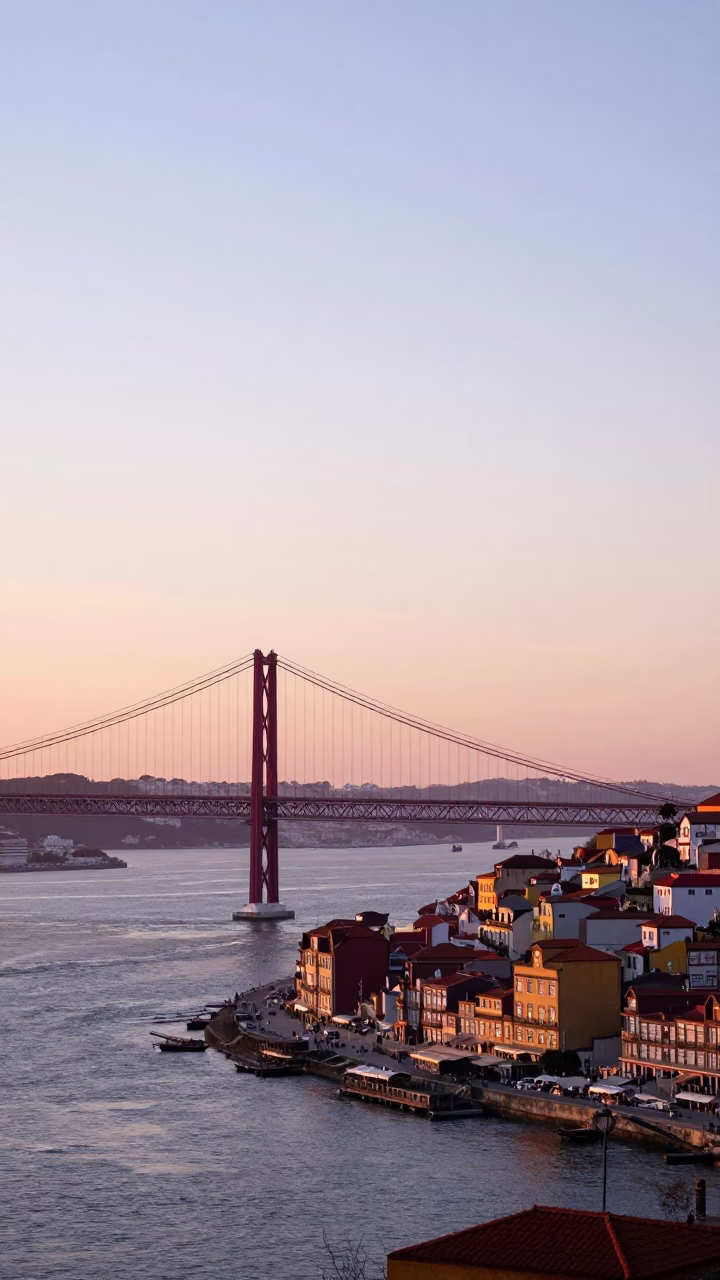 Dawn Light Over Lisbon Tagus River and Historic Architecture in in Lisbon, Portugal