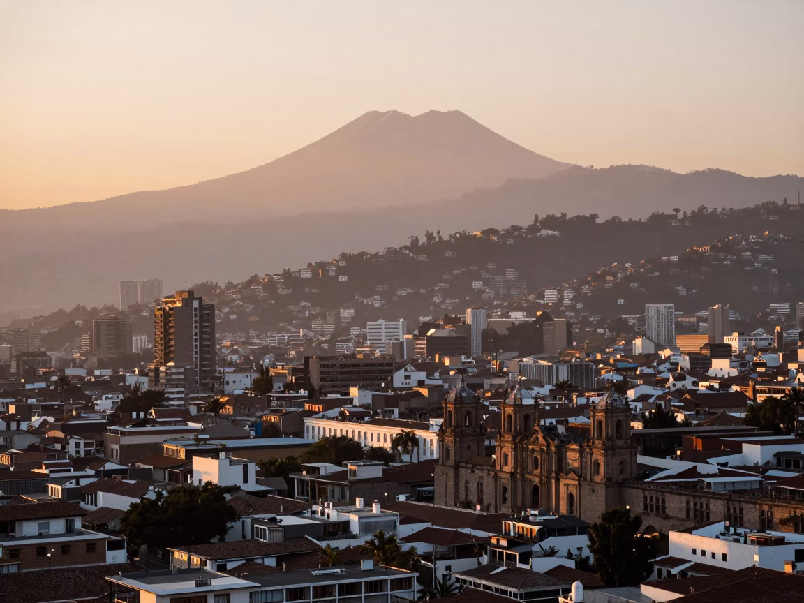 Dawn Light Over Quito Ecuador Cityscape and Colonial Architecture in in Quito, Ecuador