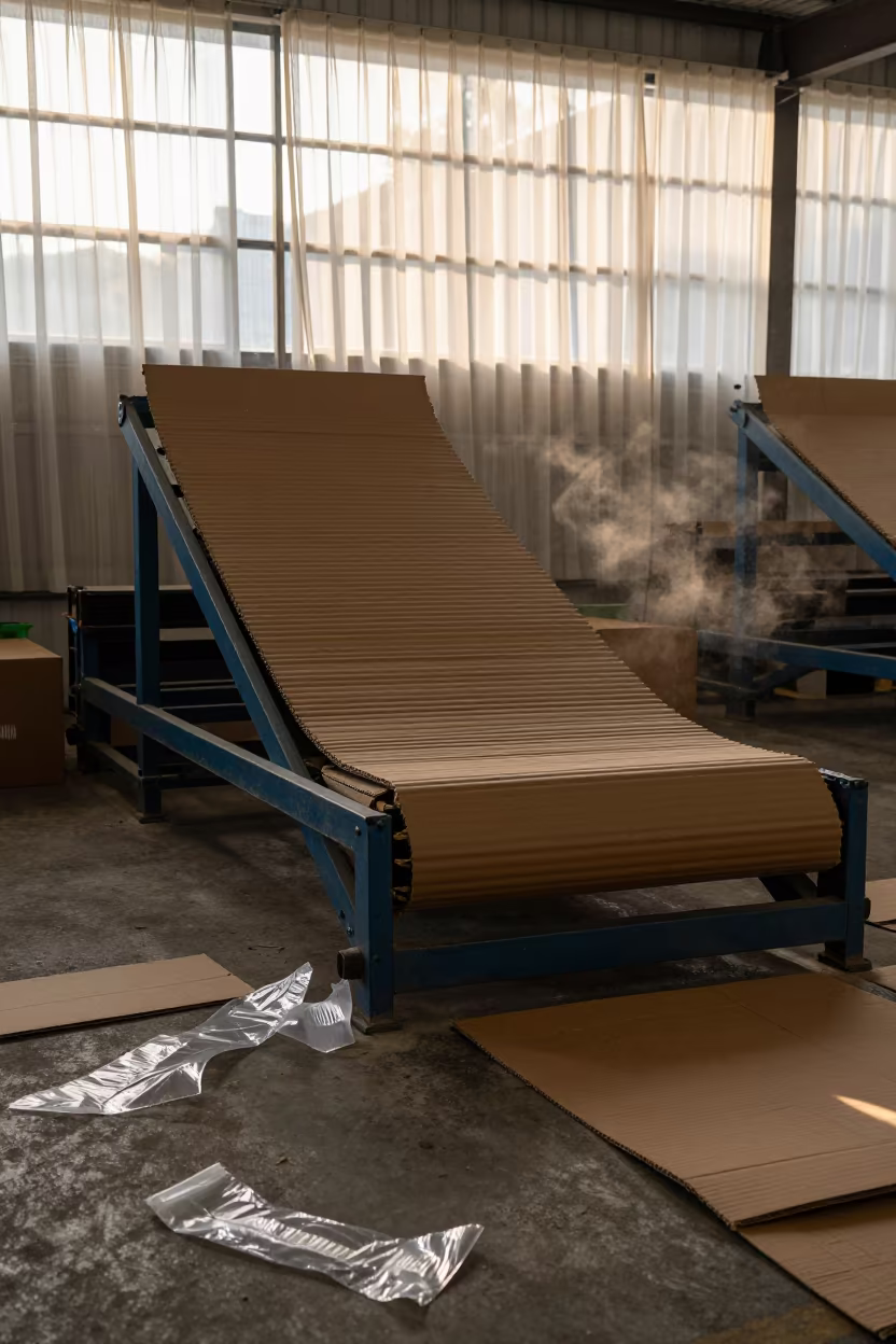 Dawn light in Port Vila packing station baler in at a fulfillment packing station in Port Vila