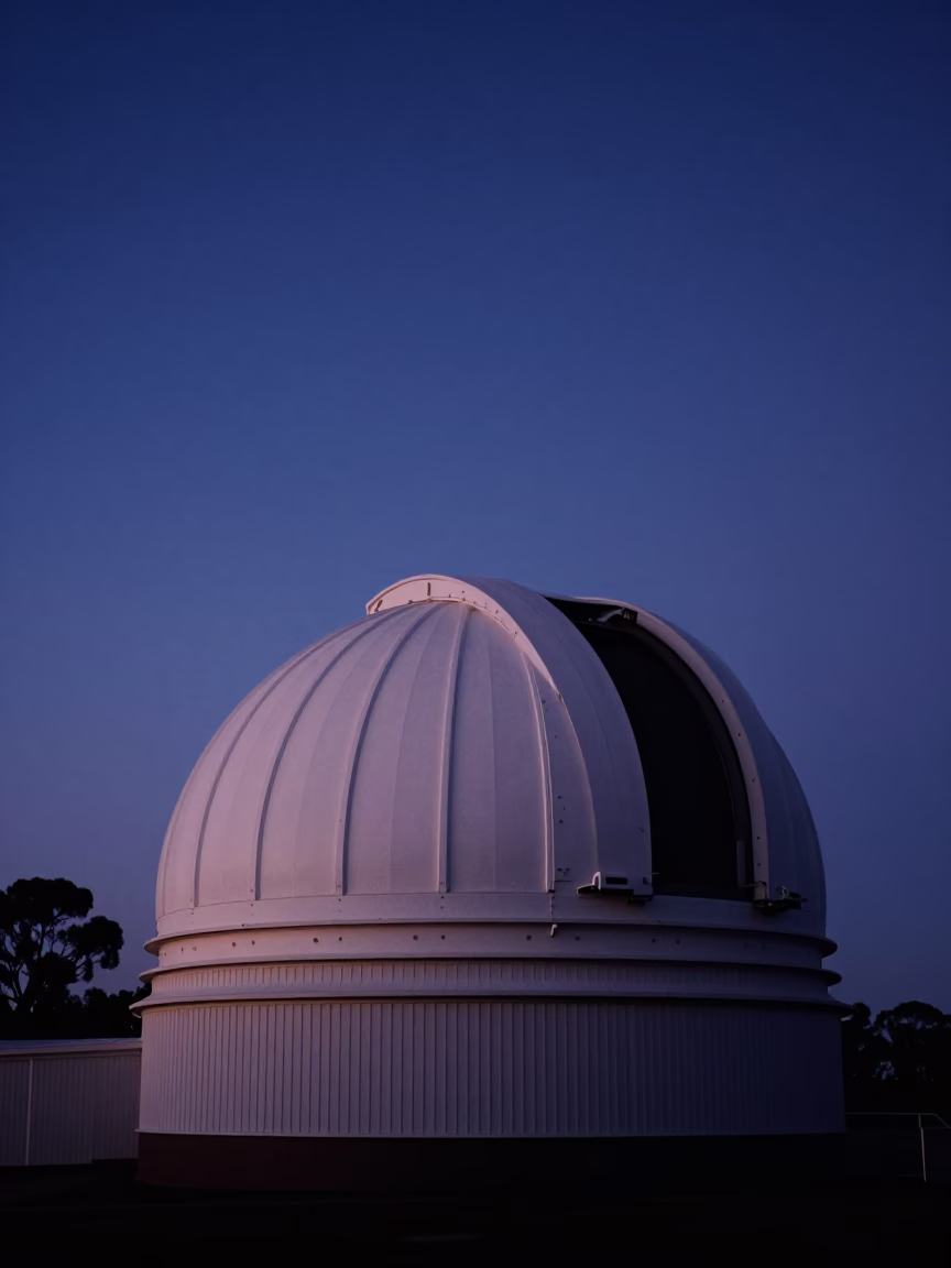 Dawn Light Reveals Adelaide Observatory Dome Silhouette Against Early Morning Sky in in Adelaide, South Australia, Australia