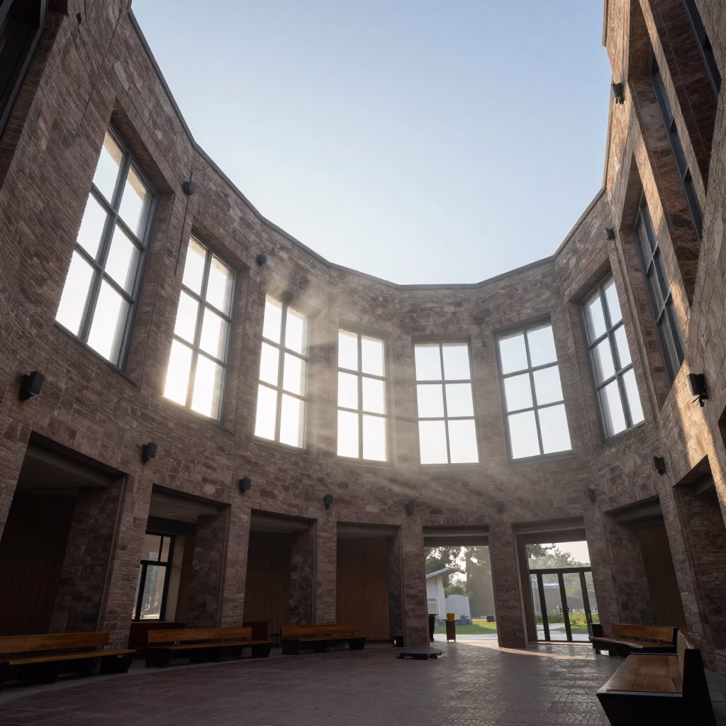 Dawn Light Through Ribbon Windows Atrium in inside a vaulted atrium in Gaya
