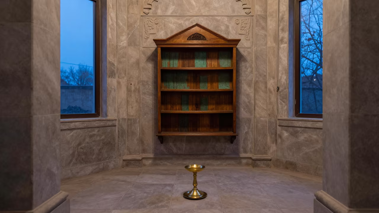 Dawn Light on Sacred Icon Shelf Stone Altar in at the foot of a stone altar in Chakwal