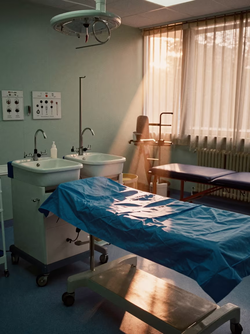 Dawn Light at Surgical Scrub Station in inside a rehabilitation gym near Rome