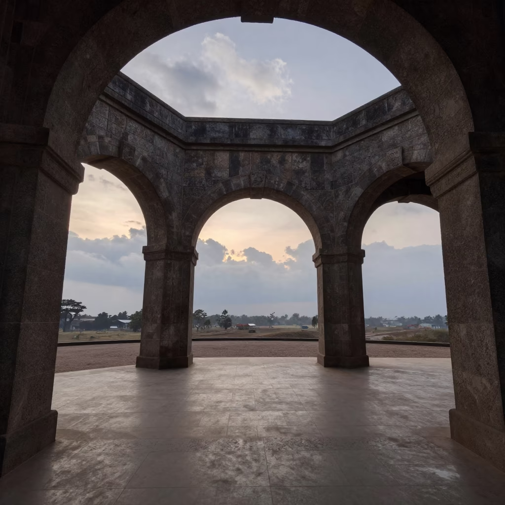 Dawn Light Through Stone Arches Bujumbura in inside a skylit passageway in Bujumbura