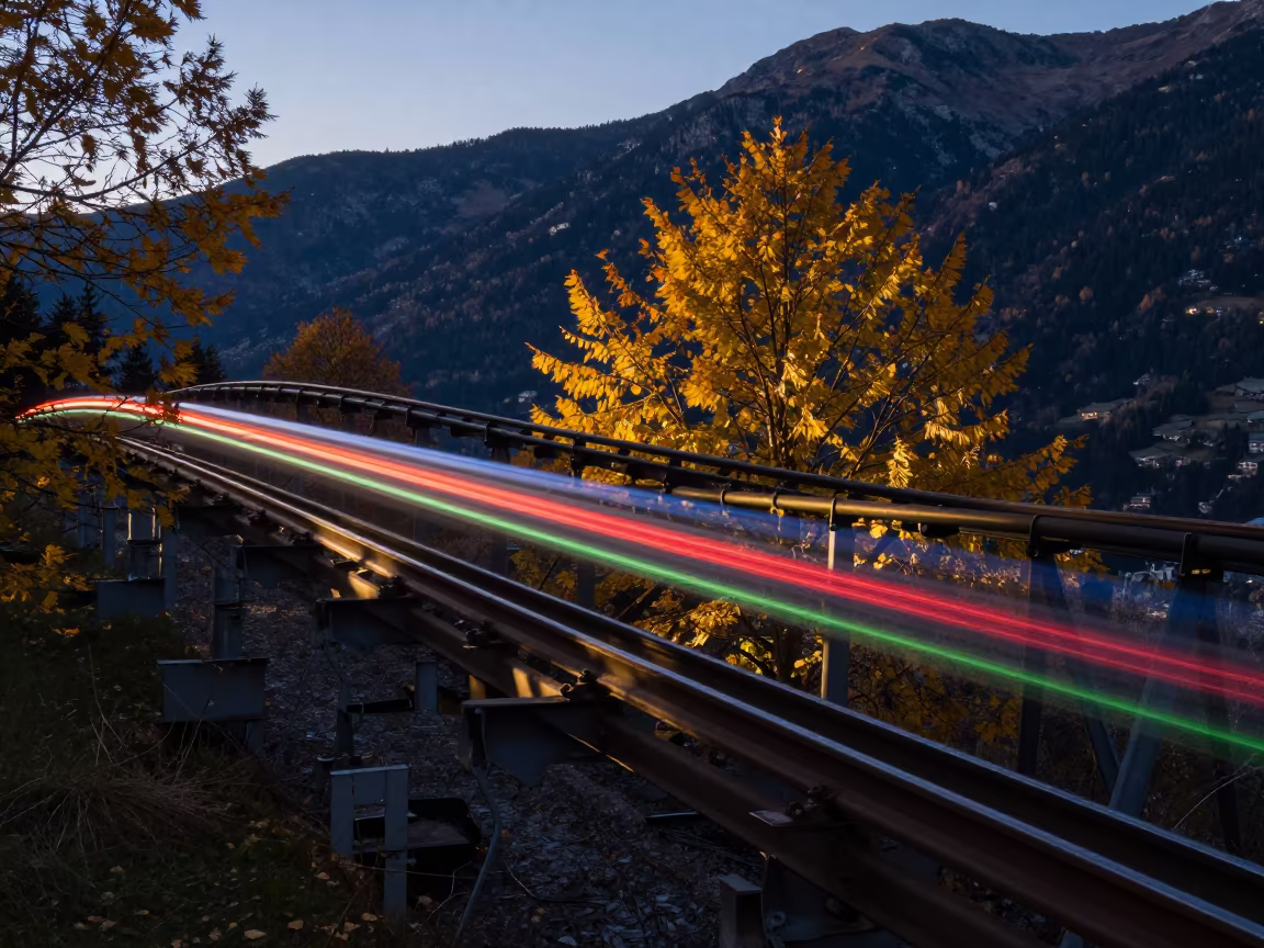 Dawn Light Trails on Andorra Coaster Track in in Andorra