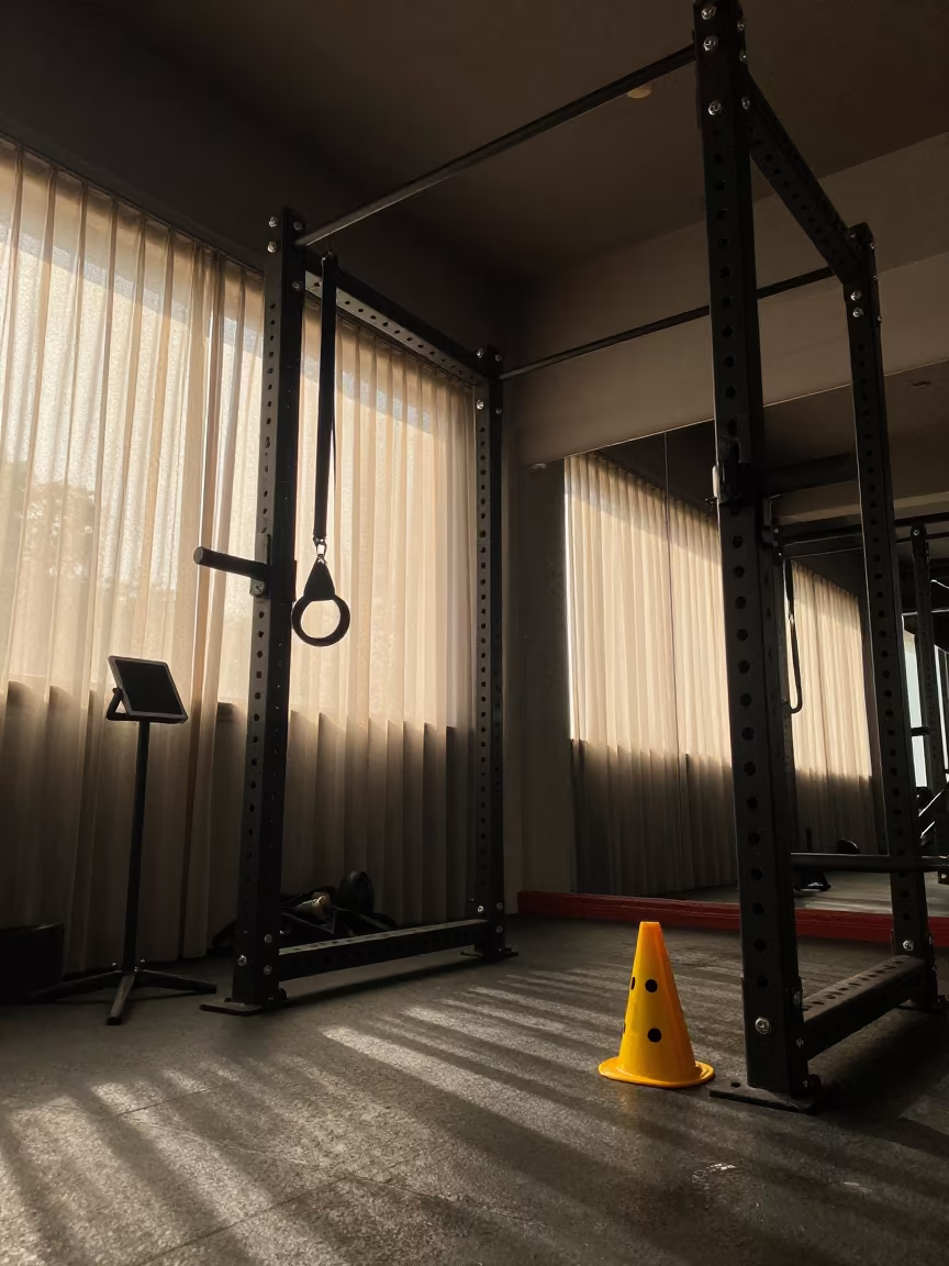 Dawn Light on Training Rack in Zapopan Gym in inside a strength room in Zapopan