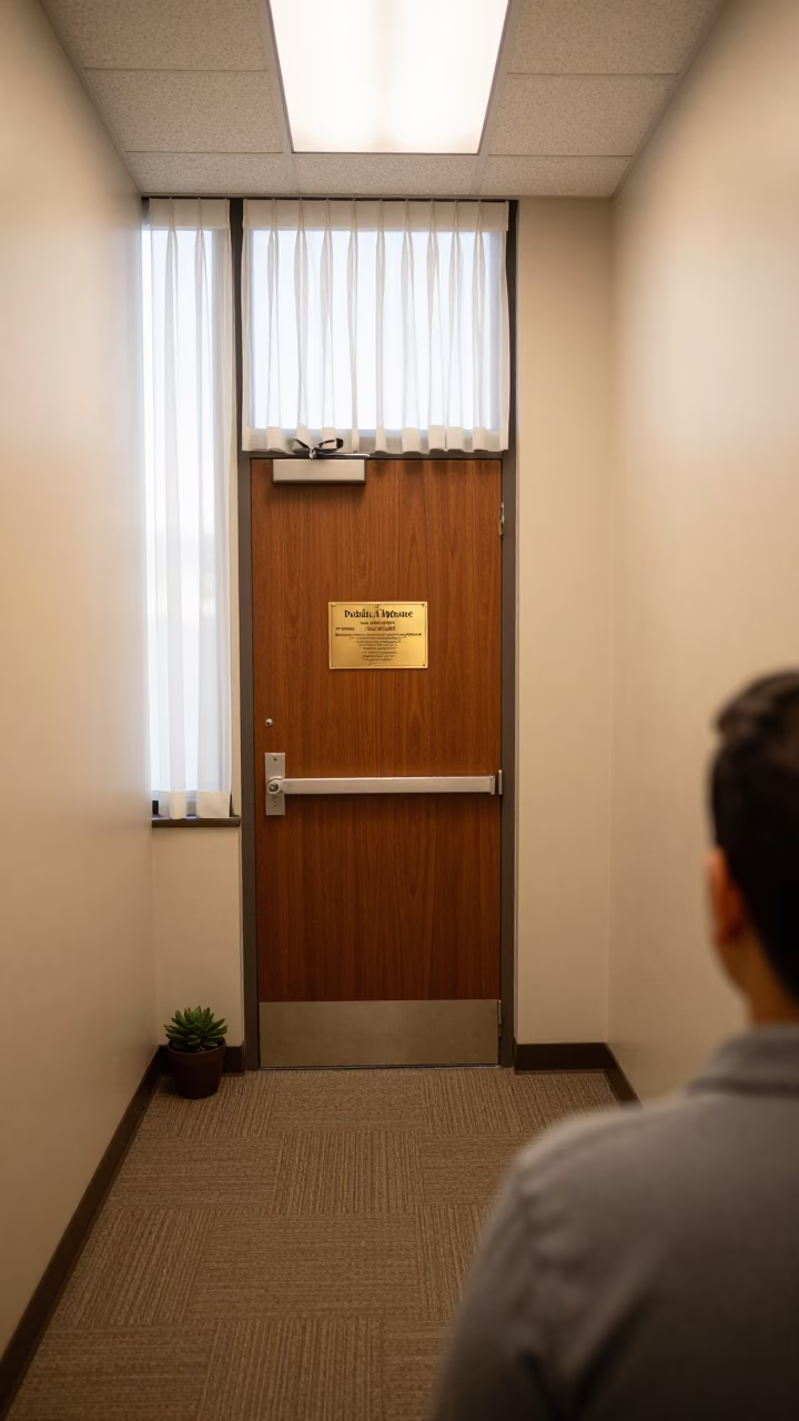 Dawn light in Tucson campaign office hallway in inside a campaign office in Tucson