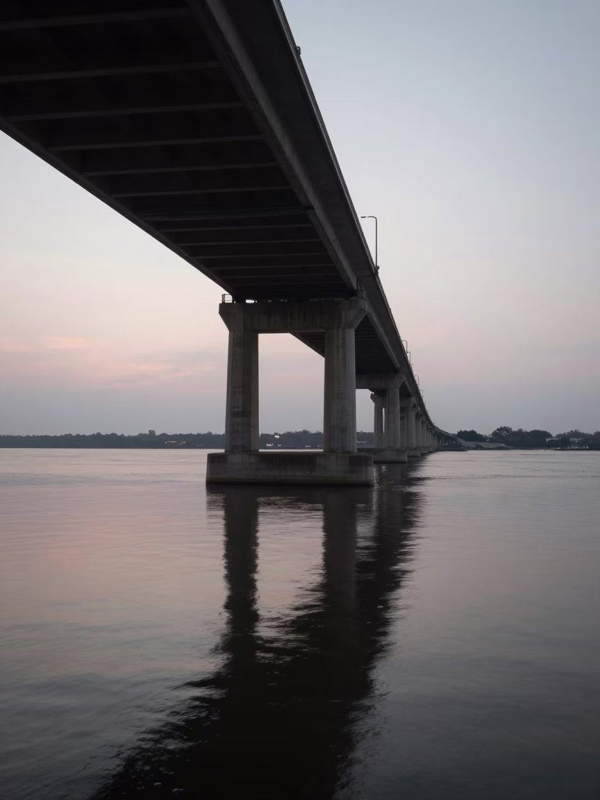 Dawn Light Under Mississippi River Bridge Pier in New Orleans Louisiana in in New Orleans, Louisiana, United States