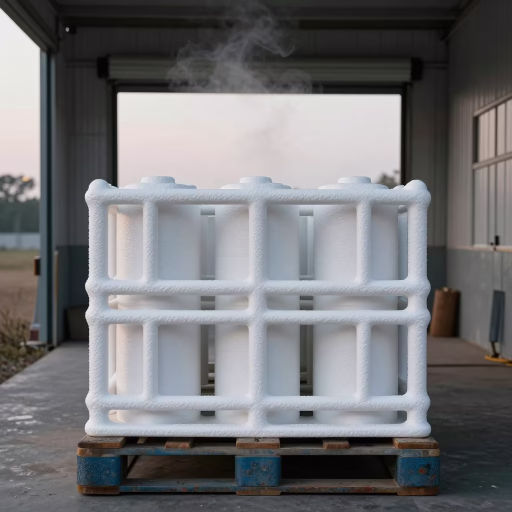 Dawn Light on Vaccine Shipper Rack in Tezpur Cross-Dock in inside a cross-dock lane in Tezpur