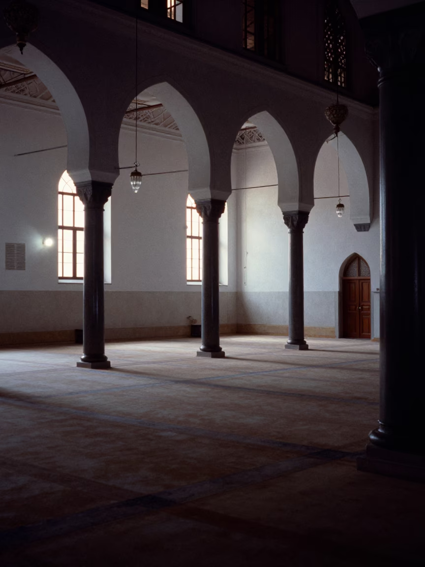 Dawn Light in Windhoek Mosque Arcade in in a mosque prayer hall in Windhoek